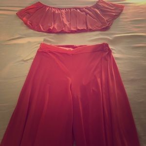 Peach ruffle pants set